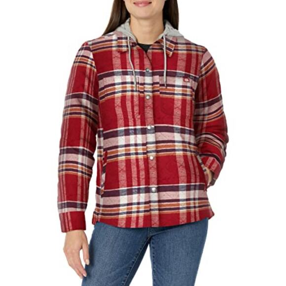 NWT Dickies Plaid Flannel Hooded Shirt Jacket Sz XS Womens Red Western Boho - Picture 14 of 14